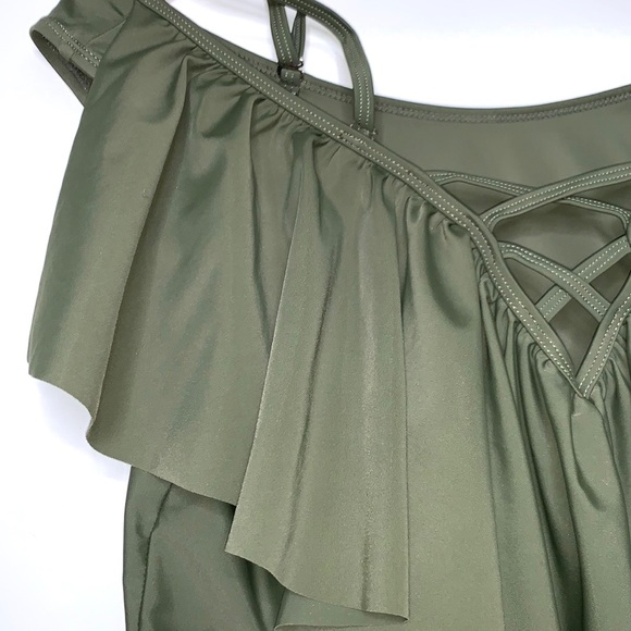 NEW SOVIYONTER Olive Ruffle High Waisted Swimsuit Bikini Set Bathing XL - Picture 4 of 9